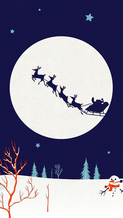 Christmas Holiday Santa Claus Sleigh Reindeer Moon Hd Phone Wallpaper Rare Gallery