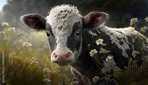 Wallpaper of a cute baby cow on a meadow. Created with generative Ai ...