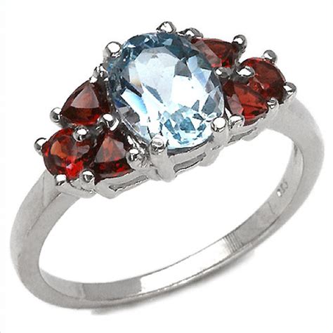 Schmuck Schmidt 24 Blau Topas Granat Ring 925 Sterling Silber