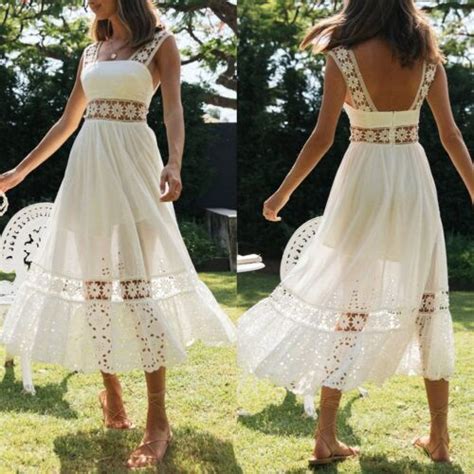 Robe Longue Creuse En Dentelle Style Boh Me Pour Femmes Plage D T Ebay