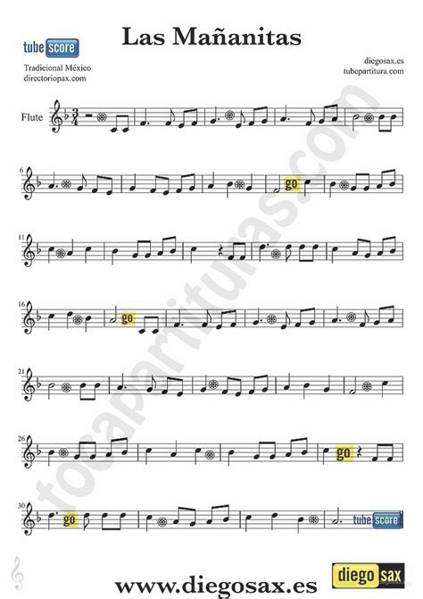 Tubescore Las Mañanitas Sheet Music For Flute And Recorder Popular Mexico Music Score Las