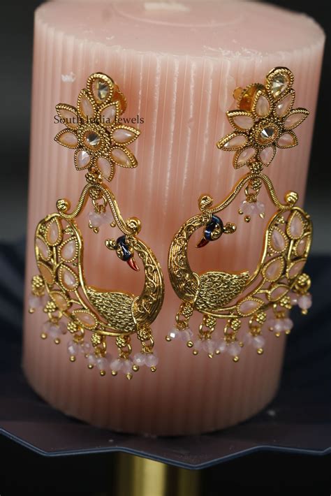 Peacock Design Earrings-South India Jewels Online Stores.