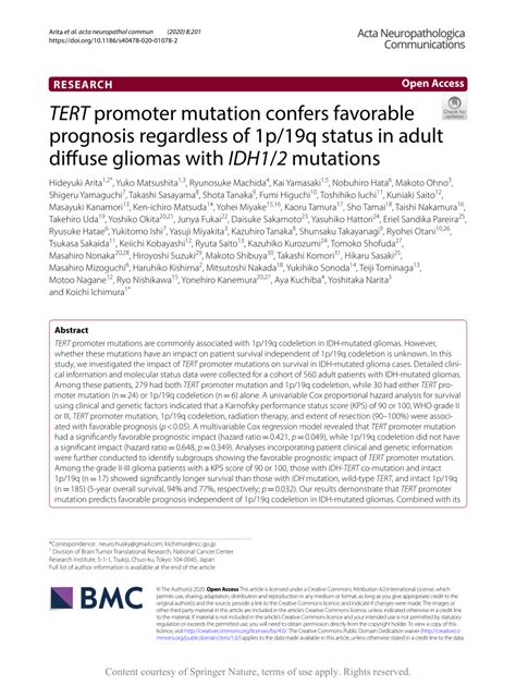 Pdf Tert Promoter Mutation Confers Favorable Prognosis Regardless Of