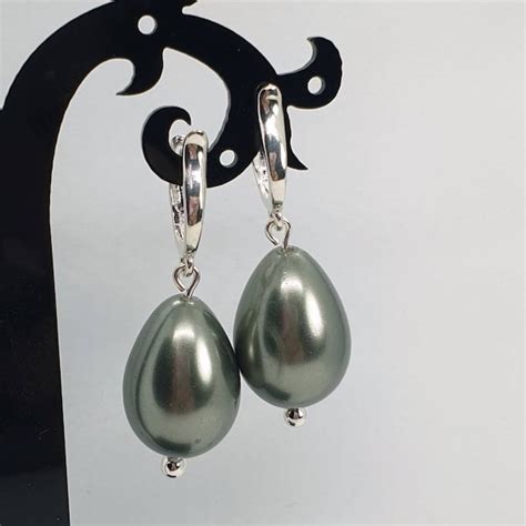 Grey Pearl Earrings Etsy