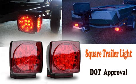 Amazon EXERAUO Trailer Tail Lights Square Boat Trailer Lights Led