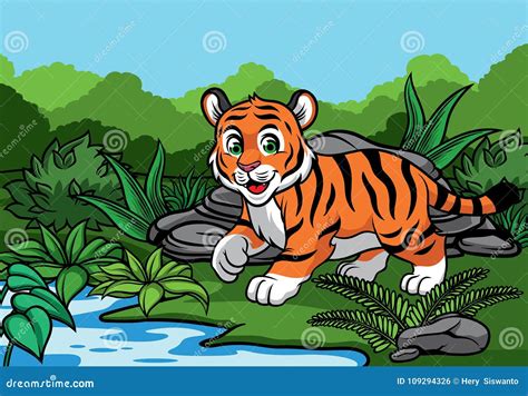 Young tiger in the jungle stock vector. Illustration of jungle - 109294326