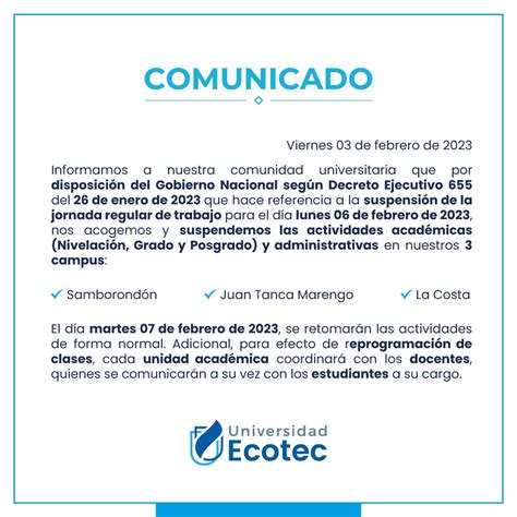 Universidad Ecotec On Twitter Comunicado Oficial Por