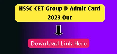 Hssc Cet Group D Admit Card 2023 Out Check Download Link Here