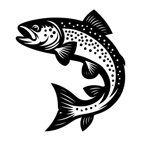 Free Jumping Trout Fish SVG Black And White SVG Vector File For Laser