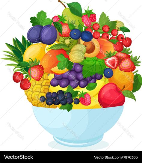 Bowl of cartoon fresh fruit and berries Royalty Free Vector