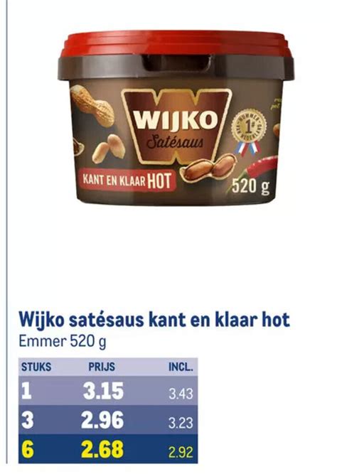 Wijko Sat Saus Kant En Klaar Hot Emmer G Aanbieding Bij Makro