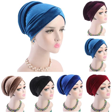 Women Velvet Muslim Cap Turban Headscarf With Pearl Middle East