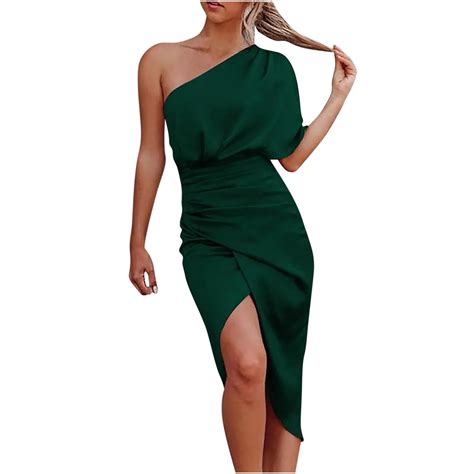 One Shoulder Formal Dresses For Women Wedding Guest Empire Waist Pencil Dress Solid Color