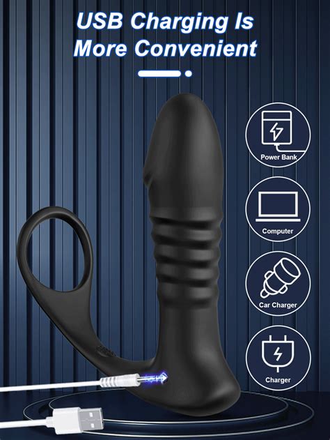 Thrusting Anal Vibrator With Penis Ring Prostate Massager Vibrator