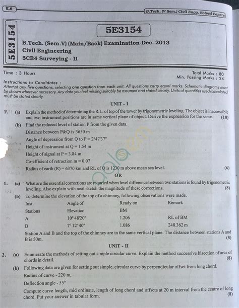 Rtu Question Papers 2013 5 Semester Ce 5e3154 Aglasem Institutes