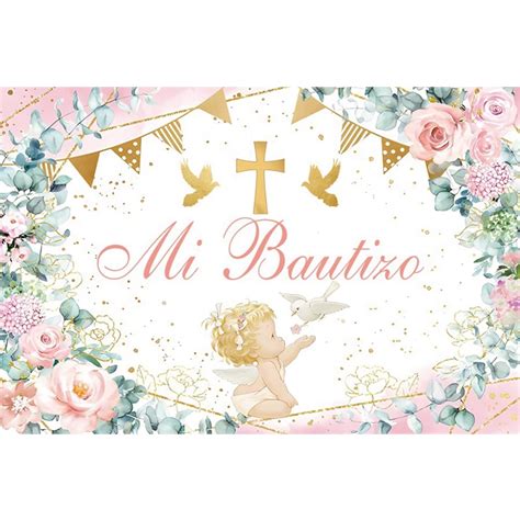 Mi Primera Comuni N Photography Backdrop Girl Baptism Gold Cross Dove