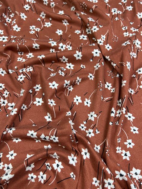 Double Brushed Poly DBP Fabric Ditsy White Floral On Brown Etsy