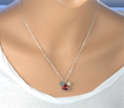 Personalized July Birthstone Necklace Ruby Silver Necklace Etsy