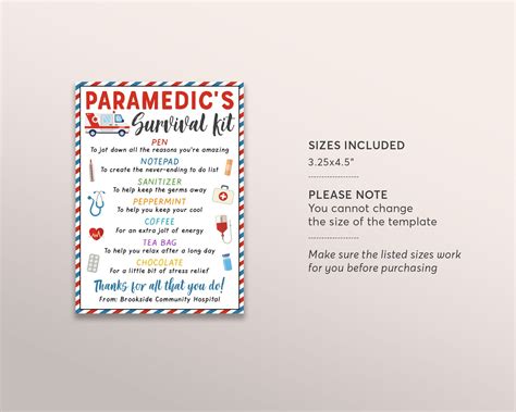 Paramedic Survival Kit Gift Tags Editable Template First Etsy