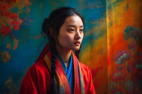 Premium AI Image Asian Woman In Traditional National Dress Neural