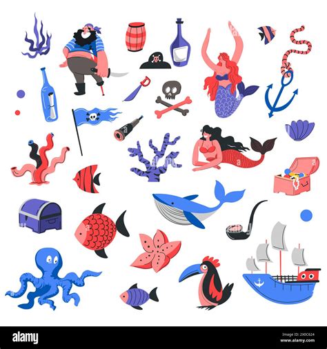 Sea And Marine Life Pirates And Underwater Life Stock Vector Image