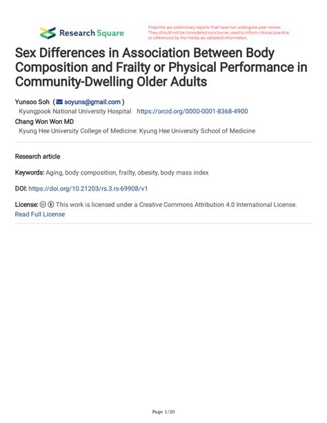 PDF Sex Differences In Association Between Body Composition And Frailty Or Physical