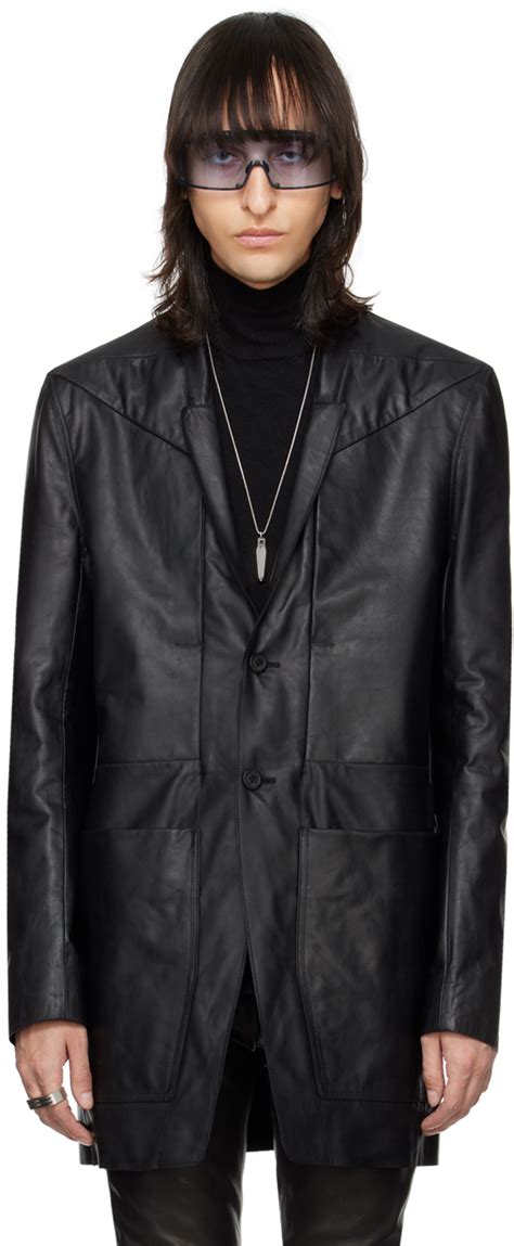 Rick Owens Blouson Noir En Cuir Lido SSENSE France