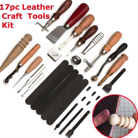 17Pcs DIY Leather Craft Tools Leatherworking Kit Punch Stitching Carve ...