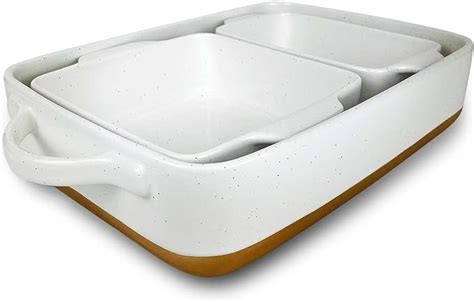 Mora Ceramic Deep Baking Dish Set 3 Dishes With Handles For Lasagna Roasting