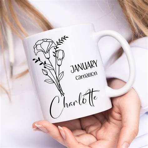 Custom Birth Flower Coffee Mug Personalized Birth Month Mug January