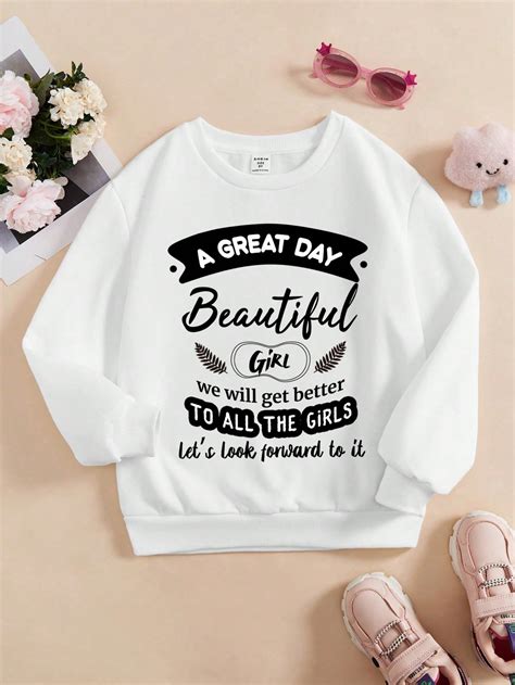 Tween Girl Slogan Graphic Thermal Lined Pullover Shein Uk