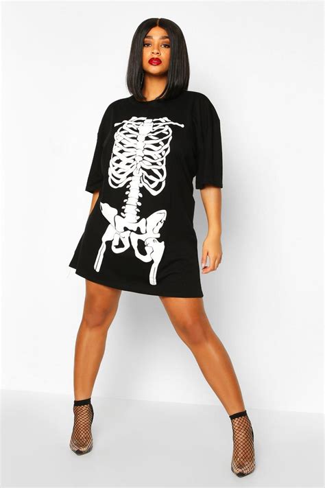 Plus Halloween Skeleton Print T Shirt Dress Boohoo