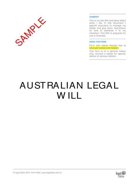 Australian Legal Will Template Sample | PDF | Will And Testament ...