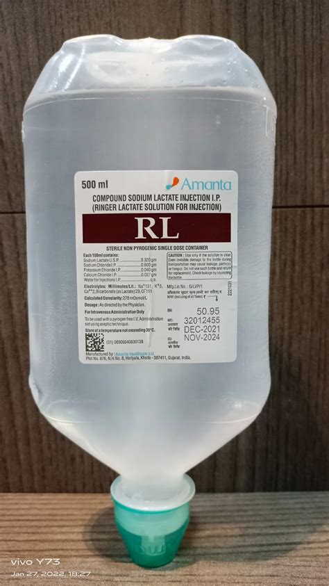 Sodium Lactate Iv Fluid Rl Infusion Packaging Size Ml Off