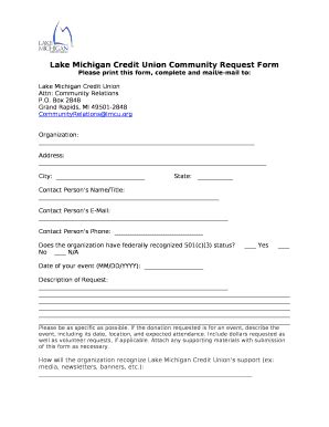 Lake Michigan Credit Union Community Request Doc Template PdfFiller