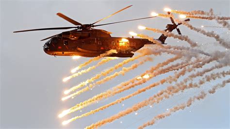 Helicopter Aircraft Sky Flares Smoke HD Wallpaper