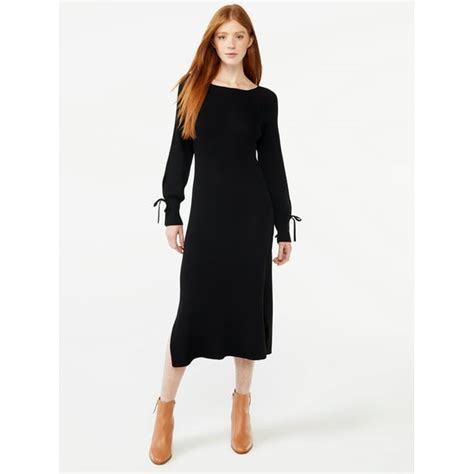 Free Assembly Womens Tie Back Sweater Midi Dress With Blouson Sleeves