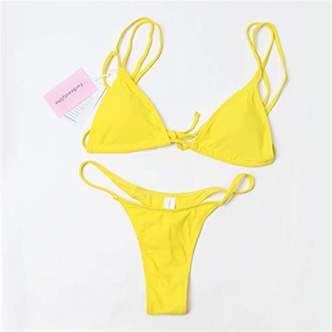 ForBeautyShe Women S Sexy Triangle Two Piece Bikini High Cut Thong