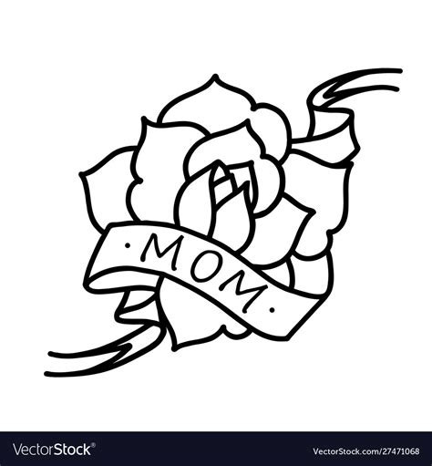 Rose tattoo with ribbon and word mom mother Vector Image