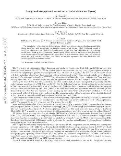 Pdf Prepyramid To Pyramid Transition Of Sige Islands On Si001