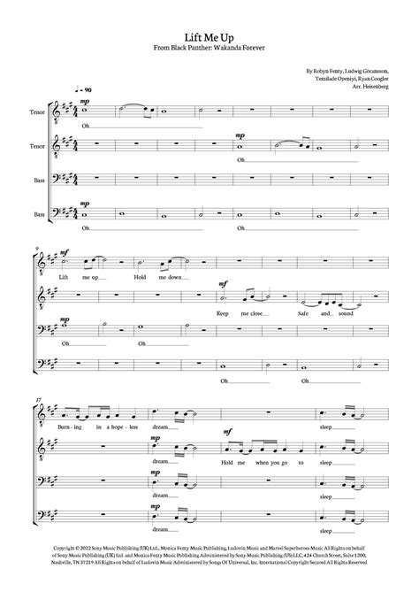 Lift Me Up Arr Heisenberg Sheet Music Rihanna Ttbb Choir