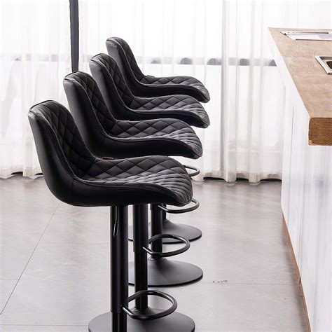 Buy Youtaste Black Bar Stools Set Of Pu Leather Padded Counter Height