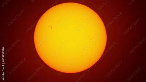 Beautiful Clear Big Sun Disk Sunset With Sun Spots Big Red Hot Sun