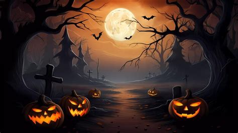 Premium AI Image | Halloween background with pumpkins in the spooky night