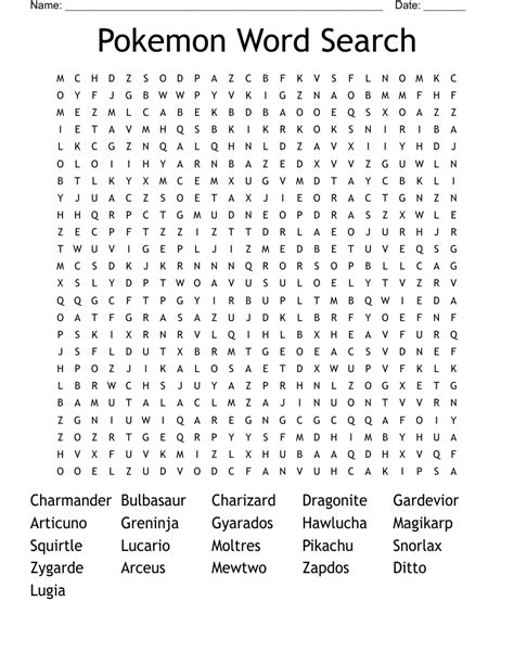 Pokemon Word Search Wordmint