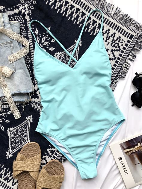 2021 Amazon Hot Sale One Piece Swimsuit Solid Color Cross Back Sleeveless Bikini Woman Swimwear