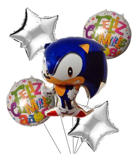 Paquete 5 Globos Metálicos Sonic Fiesta Cumpleaños Tematica