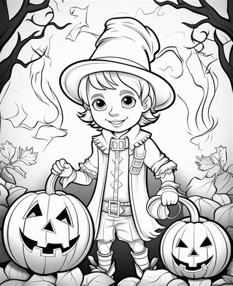 Premium AI Image A Cartoon Boy In A Hat And Coat Holding A Jack O