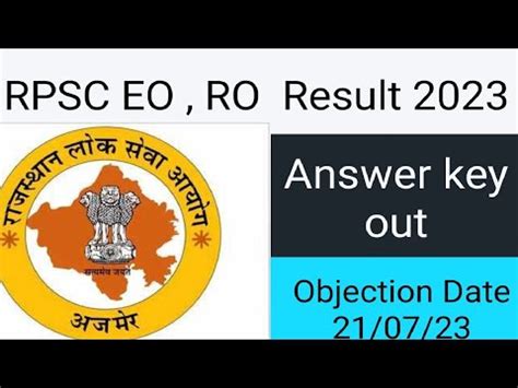 RPSC EO RO Result 2023 RPSC EO RO Answer Key 2023 Rajasthan Eo