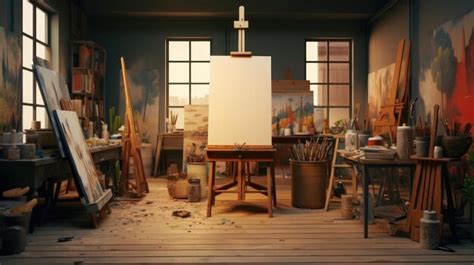 Premium Photo | A classic art studio background with paintings and brushes